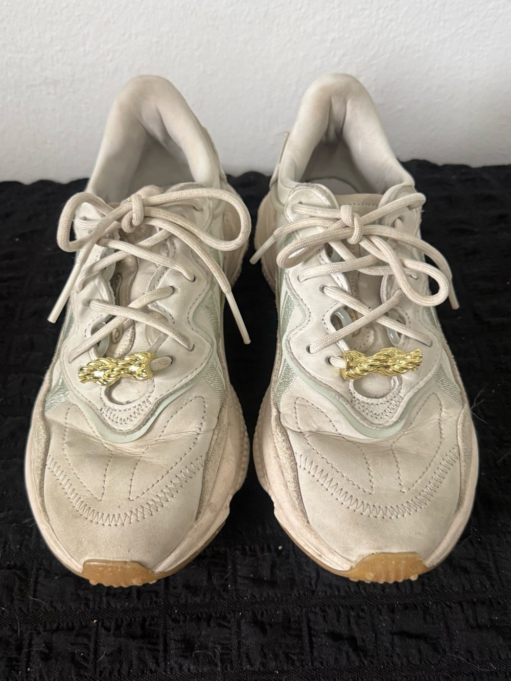 adidas Originals Cream Lace-Up Sneakers with Gold Charm